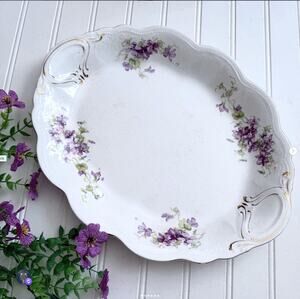 Vintage Large Scalloped Platter Purple Violets CP Dixie Co Stained Crazing
